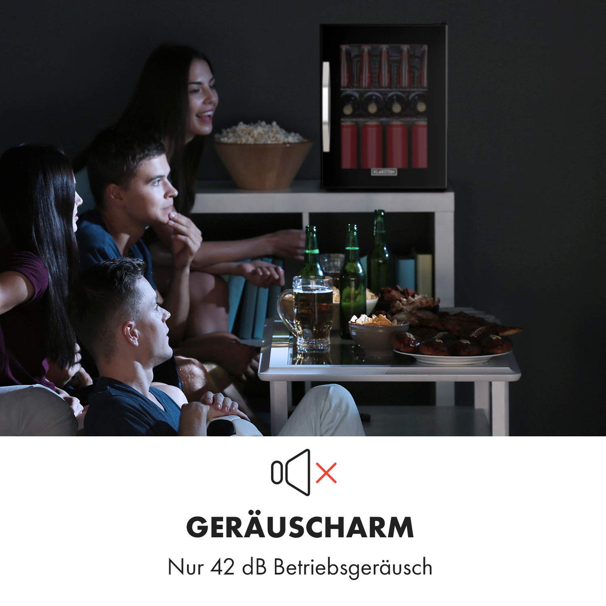 Mini Getränkekühlschrank mit Glastür, 33 Liter, leise, Innen & Außen, verstellbare Ablagen, Energieklasse C