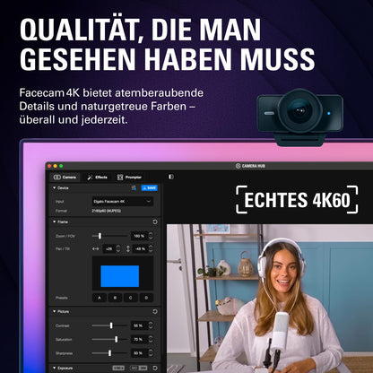 Facecam 4K 4K60 Studio Webcam DSLR ähnlich Sony STARVIS 2 Sensor 49 mm Objektivfilter unkomprimiert HDR USB-C