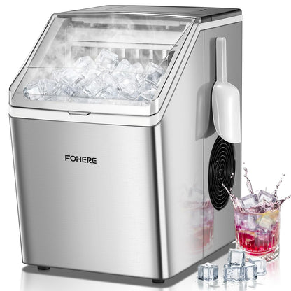 Eiswürfelmaschine Edelstahl 24kg/24h 24 Eiswürfel in 10min 3.2L Dualwasser 40dB Timer Selbstreinigung Abtauung