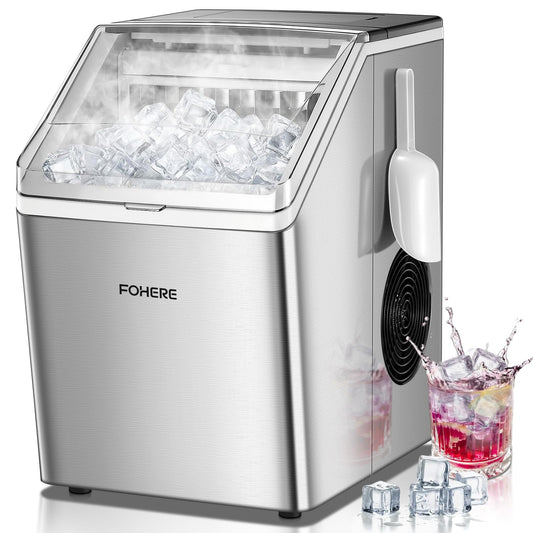 Eiswürfelmaschine Edelstahl 24kg/24h 24 Eiswürfel in 10min 3.2L Dualwasser 40dB Timer Selbstreinigung Abtauung