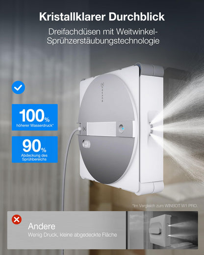Fensterputzroboter WINBOT W3 OMNI Multifunktionsstation Wischpadreinigung Randreinigung 3 Düsen App Steuerung