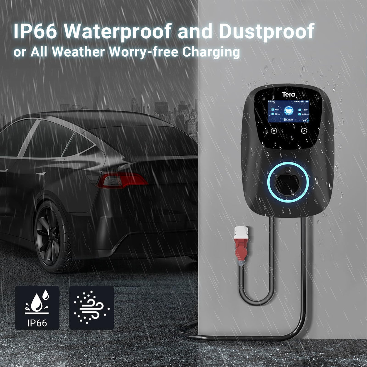 EV Wallbox Typ 2 11kW 16A 400V CEE 3 Phasen Stecker App WLAN Bluetooth 7m Ladekabel Wandhalter CE TÜV PHEV W01