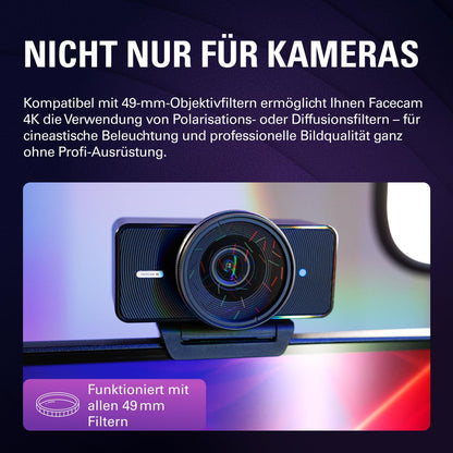 Facecam 4K 4K60 Studio Webcam DSLR ähnlich Sony STARVIS 2 Sensor 49 mm Objektivfilter unkomprimiert HDR USB-C