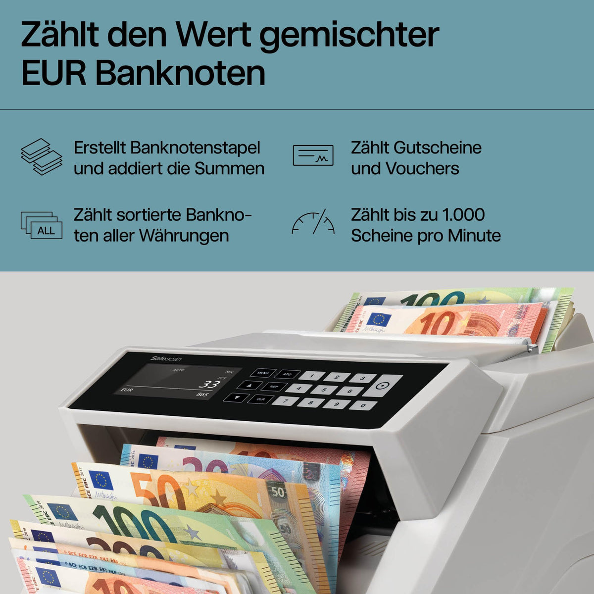 Banknotenzähler 2465 S Wertzählung 7 fache Echtheitsprüfung zählt sortierte Banknoten aller Währungen
