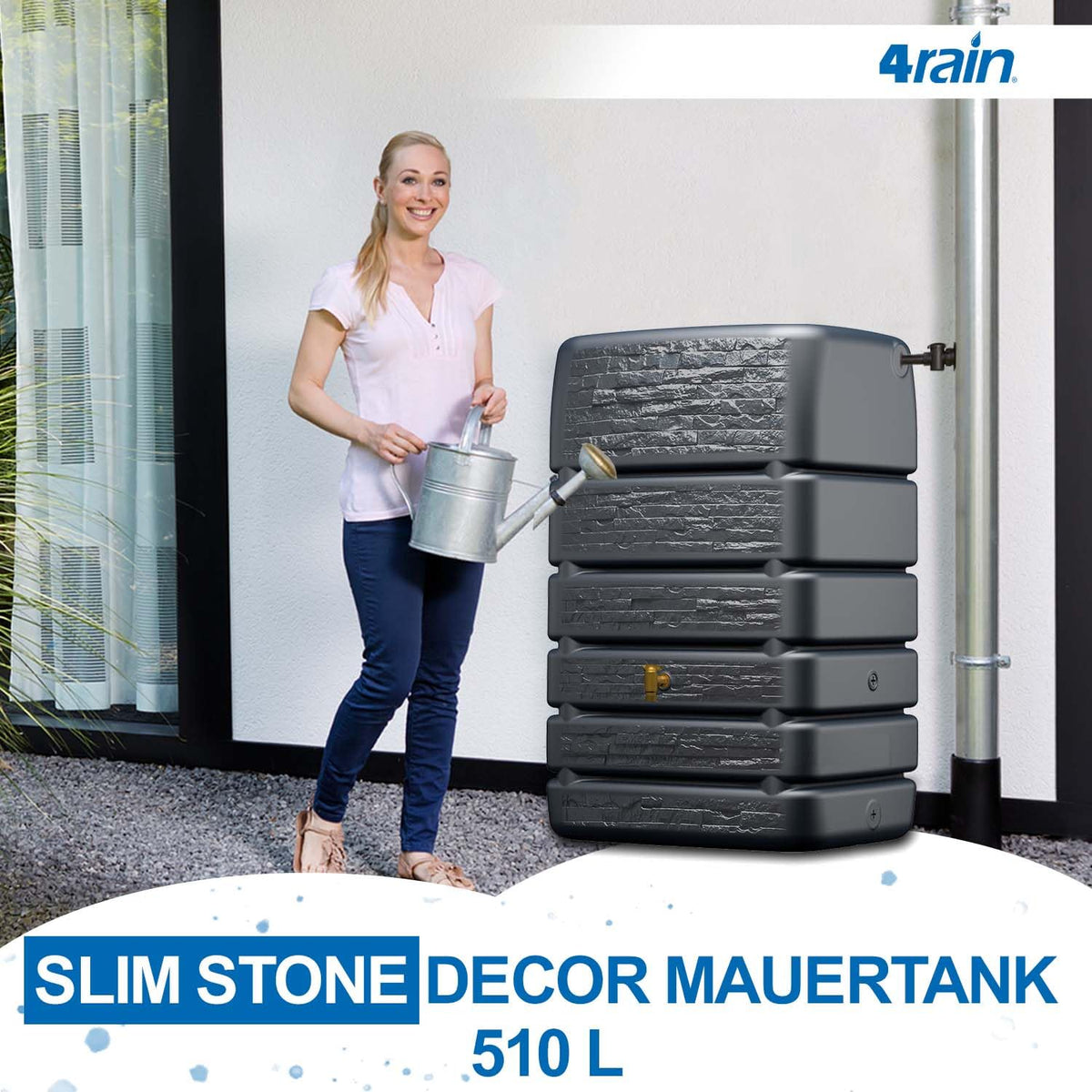 Slim Stone Decor Regentonne Mauertank 510 Liter Anthrazit Steinoptik für Außenbereich Gartenbewässerung