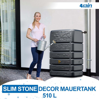 Slim Stone Decor Regentonne Mauertank 510 Liter Anthrazit Steinoptik für Außenbereich Gartenbewässerung