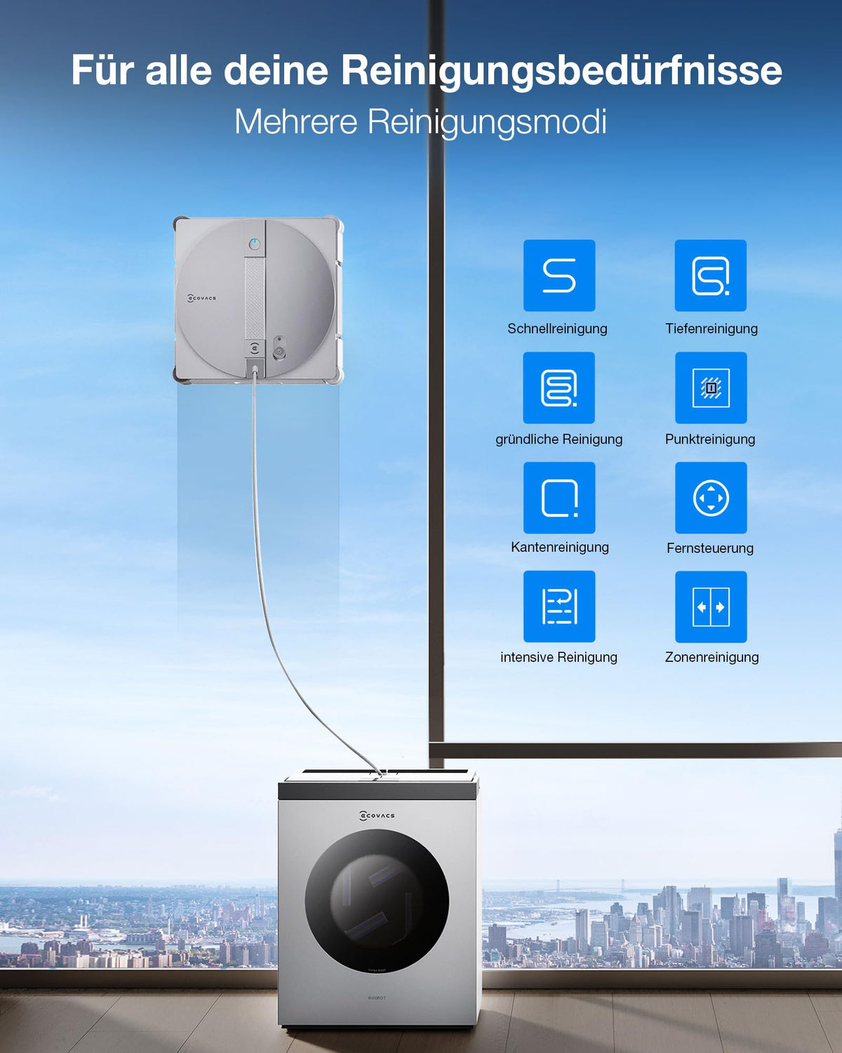 Fensterputzroboter WINBOT W3 OMNI Multifunktionsstation Wischpadreinigung Randreinigung 3 Düsen App Steuerung
