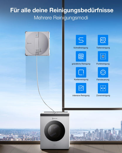 Fensterputzroboter WINBOT W3 OMNI Multifunktionsstation Wischpadreinigung Randreinigung 3 Düsen App Steuerung