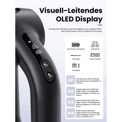 Percussion Massagepistole D6 Pro 16mm Amplitude OLED Bildschirm für Schulter Rücken Bein Tragetasche