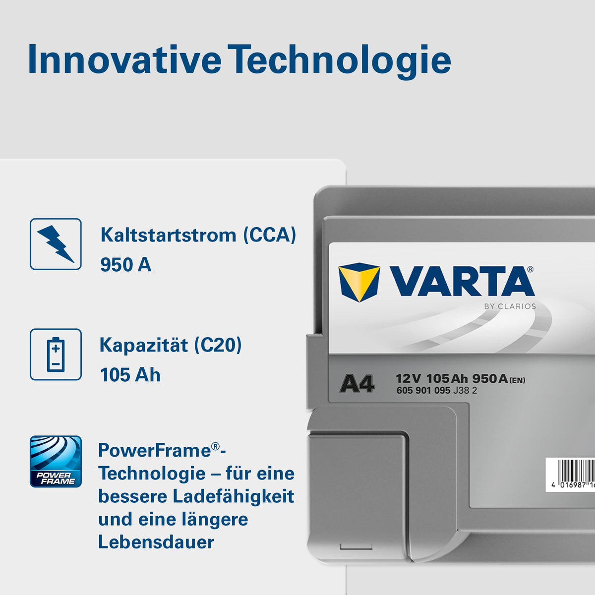 Silver Dynamic AGM Batterie A4 Start Stop xEV 12V 105Ah 950A Starterbatterie für Autos mit hohem Energiebedarf