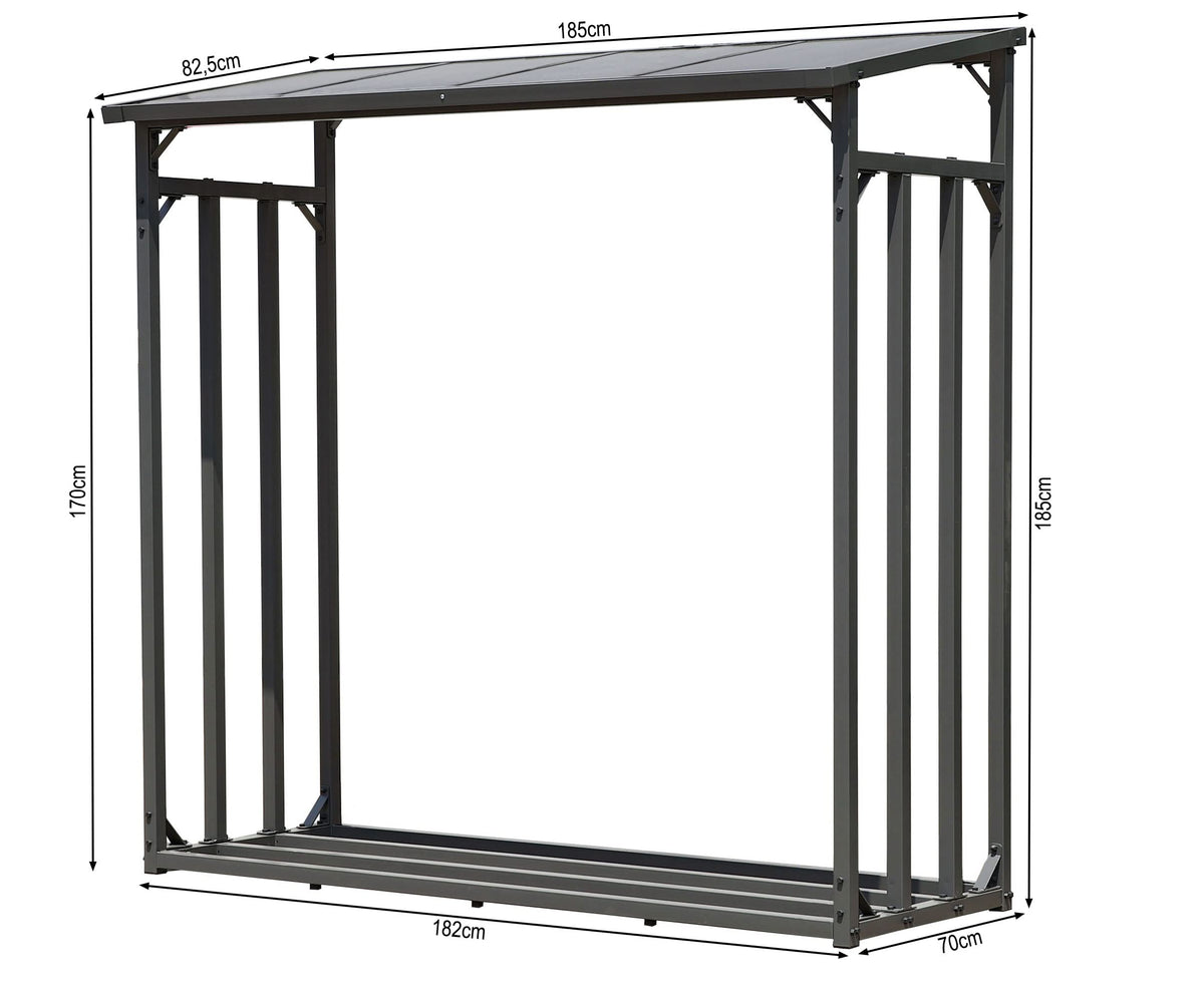 Metall Kaminholzregal außen 185x70x185 cm Pro 40 mm Stahlprofil Anthrazit wetterfest XXL 2,3 m³ Stapelhilfe