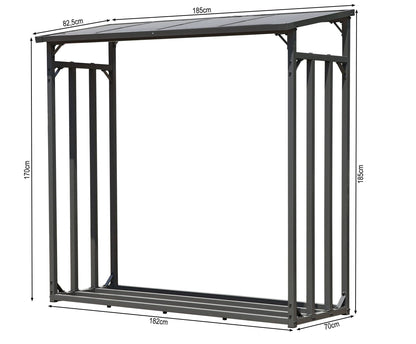 Metall Kaminholzregal außen 185x70x185 cm Pro 40 mm Stahlprofil Anthrazit wetterfest XXL 2,3 m³ Stapelhilfe