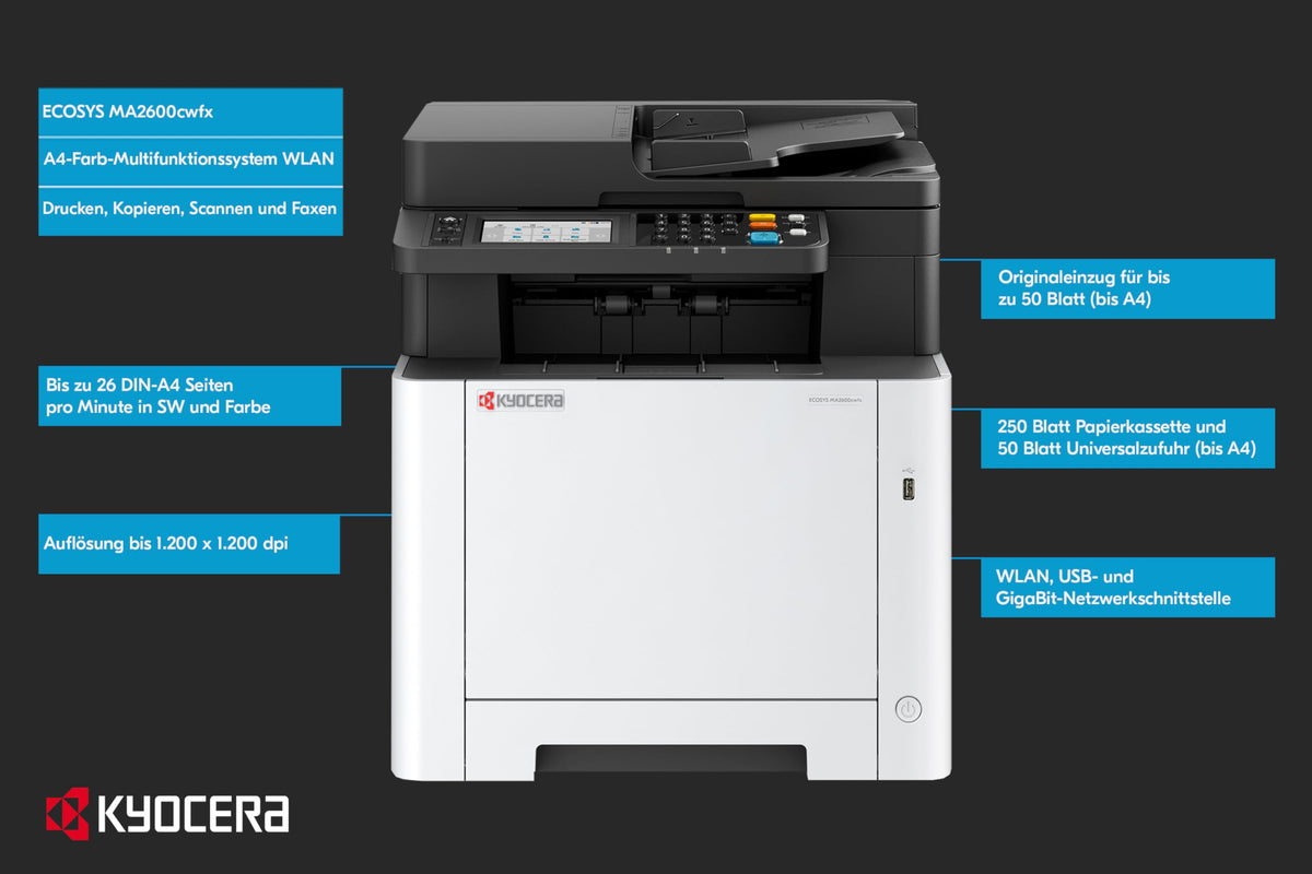 Ecosys MA2600cwfx Farblaserdrucker Multifunktionsgerät WLAN Drucker Scanner Kopierer Fax Mobile Print Funktion