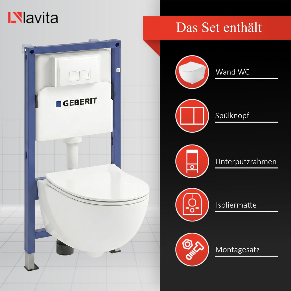 Duofix Basic Vorwand WC Dalia Weiß Spülrandlos Tornado Spülsystem Sitz Absenkautomatik Bedienplatte Delta 25