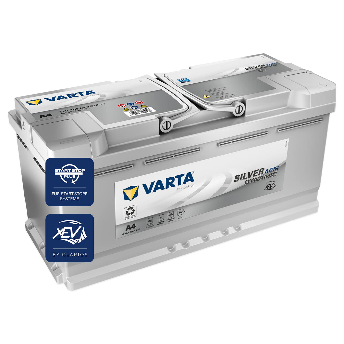 Silver Dynamic AGM Batterie A4 Start Stop xEV 12V 105Ah 950A Starterbatterie für Autos mit hohem Energiebedarf