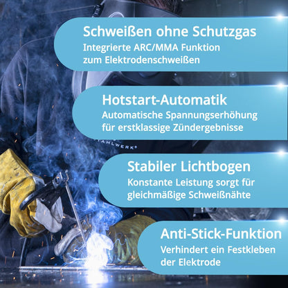 Schutzgasschweißgerät MIG/MAG 200 ST, IGBT Inverter, 200 A, synergischer Drahtvorschub, FLUX, Lift TIG, MMA