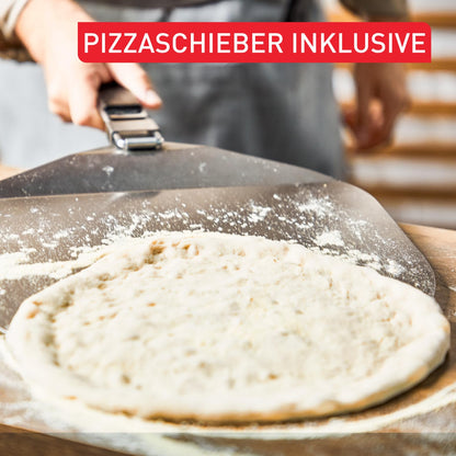 Pizza Pronto Gaspizzaofen für Außen bis 400°C, Temperaturregler, Drehstein, Pizzaschieber, Edelstahl JM413015
