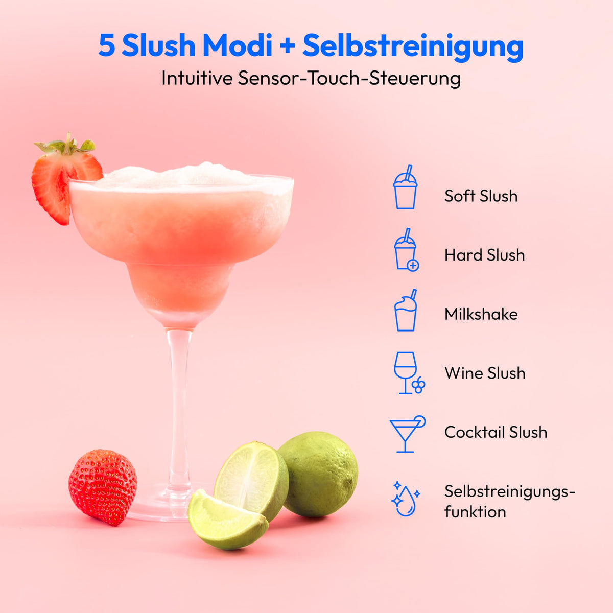 Slush Maschine mit Kompressor 2,6L Slush Eis 1,9L Fassung 5 Modi 30 bis 60 Min Slush Ice Maker MD12090