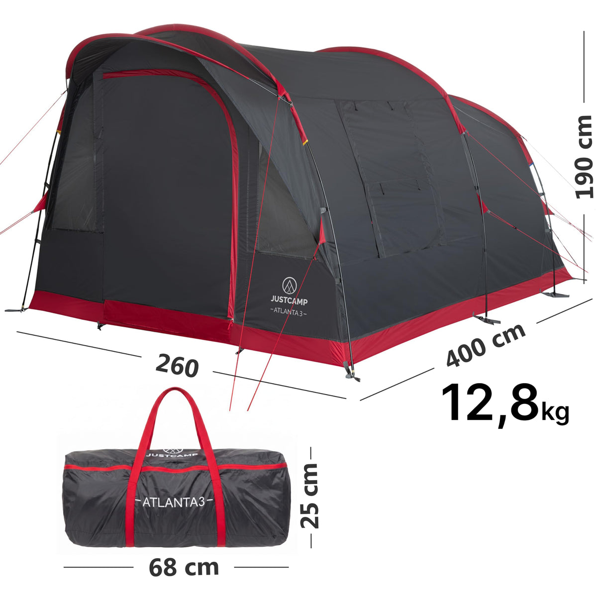 Atlanta 3 5 oder 7 Personen Tunnelzelt mit Stehhöhe Vordach Boden Fliegengitter wasserdicht Camping Festival
