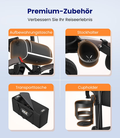 Rollator faltbar leicht mit Sitz Gummi Nonluftreifen höhenverstellbar Aluminium Grau Outdoor