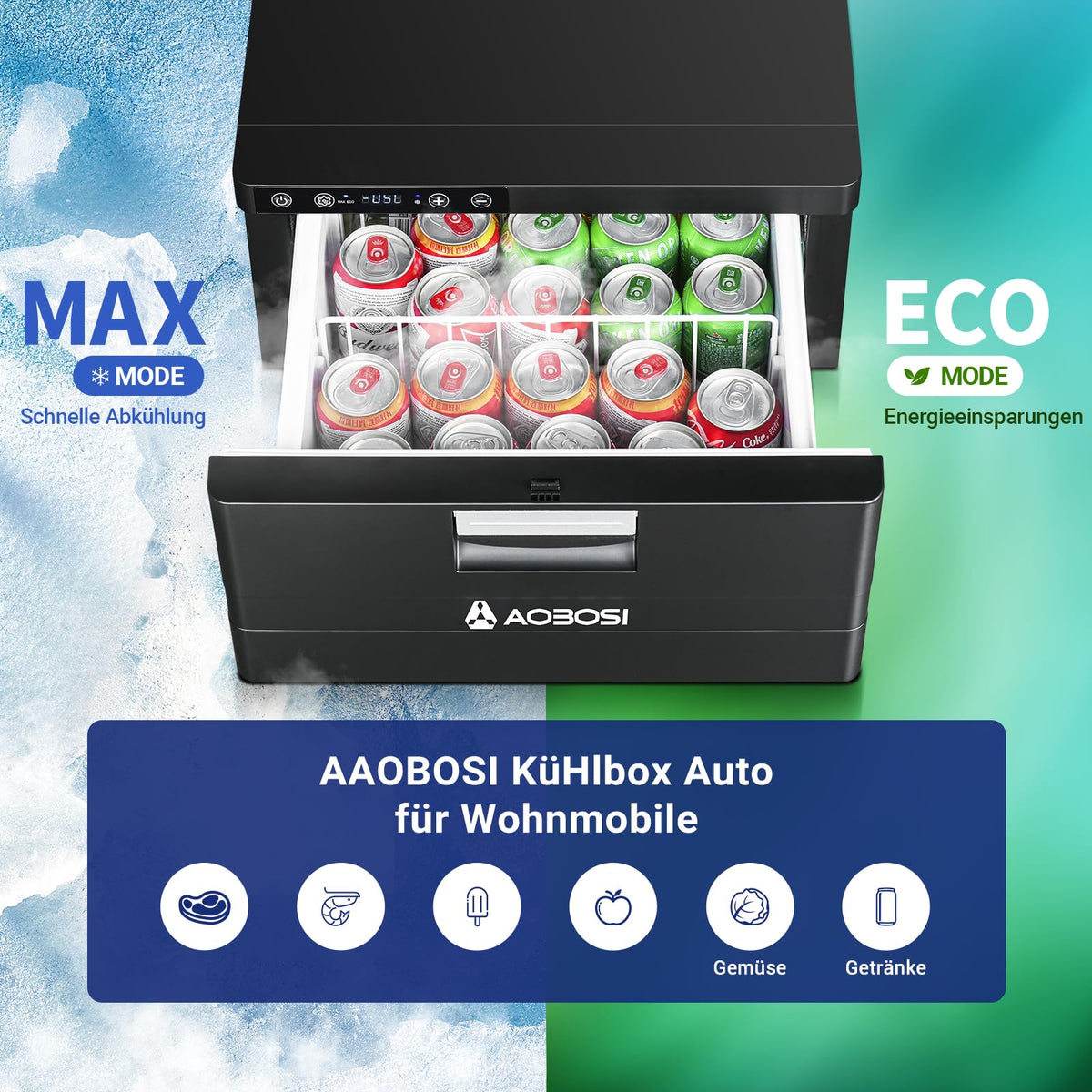 31L Schublade Kompressor Kühlbox 12V/24V App Steuerung -20°C bis 20°C Max Eco Modus für Auto LKW Boot Camping
