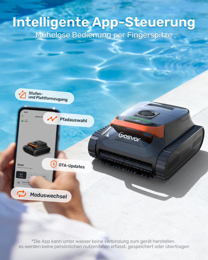 2026 Neu Akku Poolroboter 4in1 Wand Boden Wasserlinie Flachzone 200 Min 6,9 kg 3μm Filter bis 200m² Orange