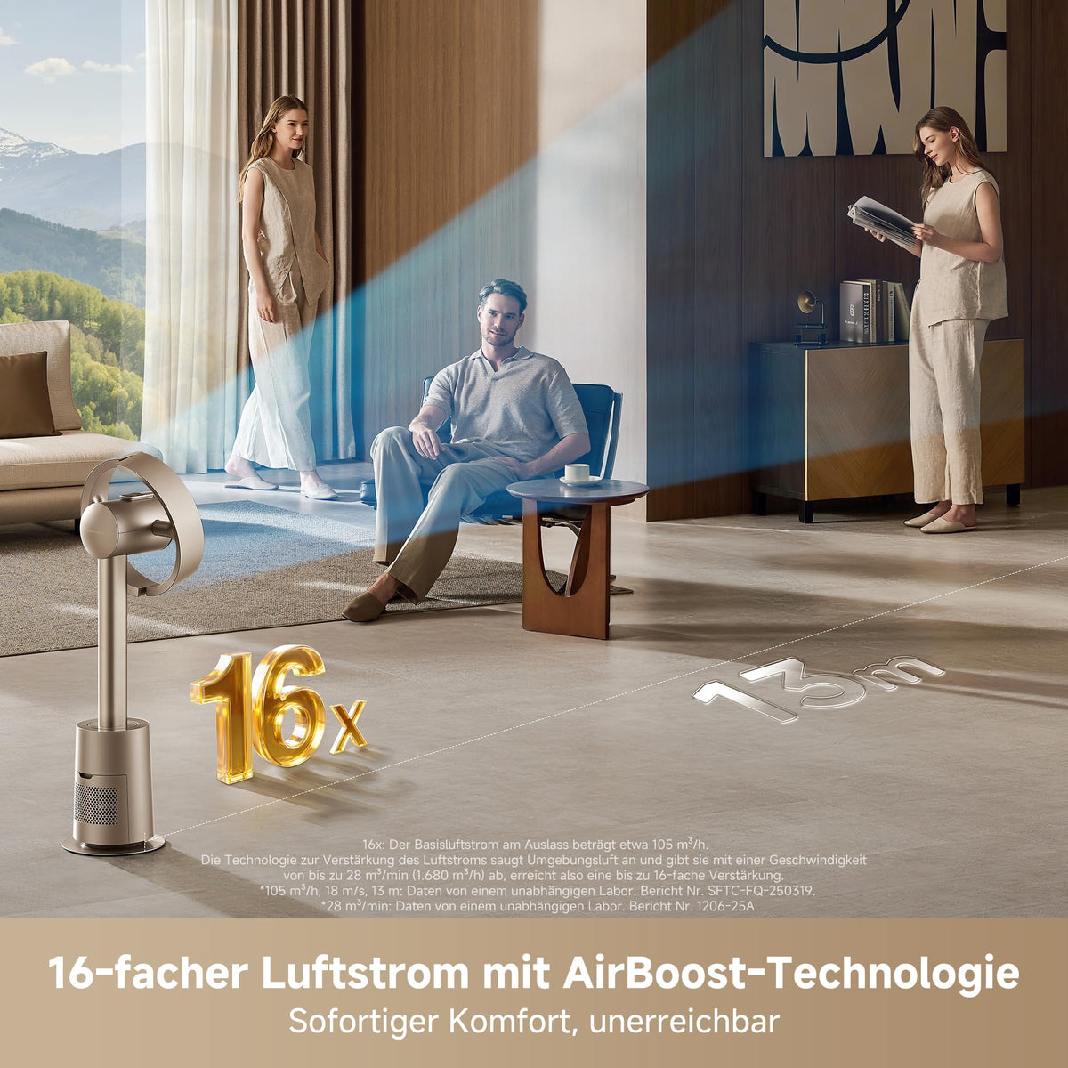 MF10 Rotorloser Ventilator 270° Luftzirkulation 16x AirBoost temperaturadaptiver Luftstrom App Sprachsteuerung