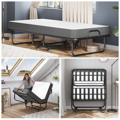 Klappbett 90x200cm Erwachsene mit 13cm Memoryschaum Matratze klappbar Metallrahmen mit Rollen 200kg belastbar