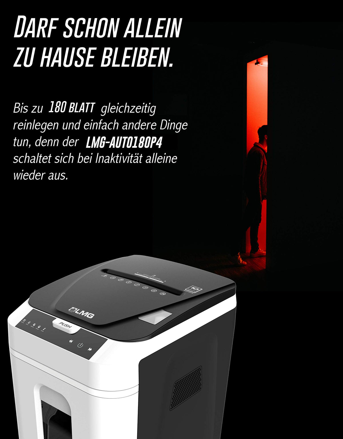 Autofeed P4 Aktenvernichter 180 Blatt Kreuzschnitt Autoabschaltung 58 dB 32 Liter Touchdisplay DSGVO konform
