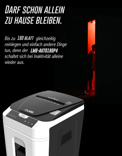 Autofeed P4 Aktenvernichter 180 Blatt Kreuzschnitt Autoabschaltung 58 dB 32 Liter Touchdisplay DSGVO konform