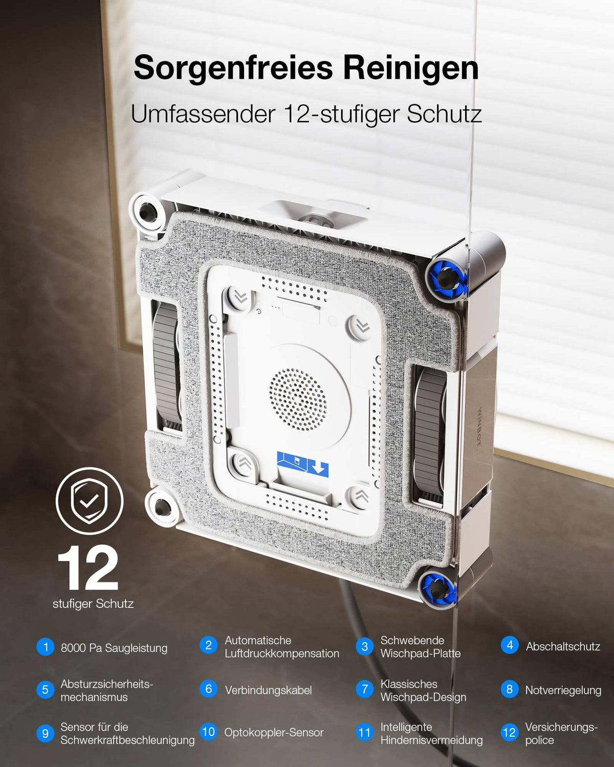 Fensterputzroboter WINBOT W3 OMNI Multifunktionsstation Wischpadreinigung Randreinigung 3 Düsen App Steuerung