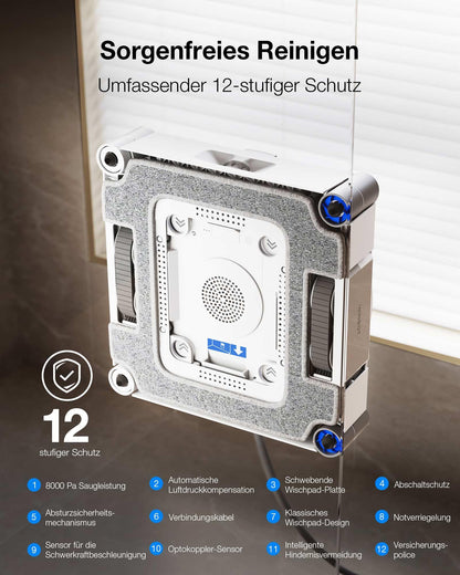 Fensterputzroboter WINBOT W3 OMNI Multifunktionsstation Wischpadreinigung Randreinigung 3 Düsen App Steuerung