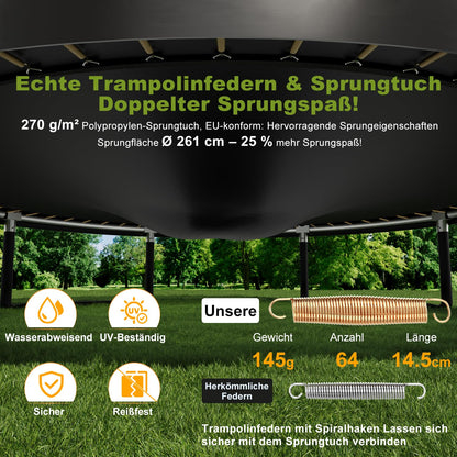 Kindertrampolin Gartentrampolin Ø 228/305/366/427/488 cm GS Zertifikat Sicherheitsnetz rund Leiter Schuhbeutel