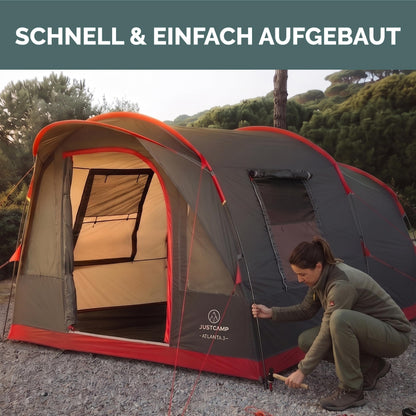 Atlanta 3 5 oder 7 Personen Tunnelzelt mit Stehhöhe Vordach Boden Fliegengitter wasserdicht Camping Festival
