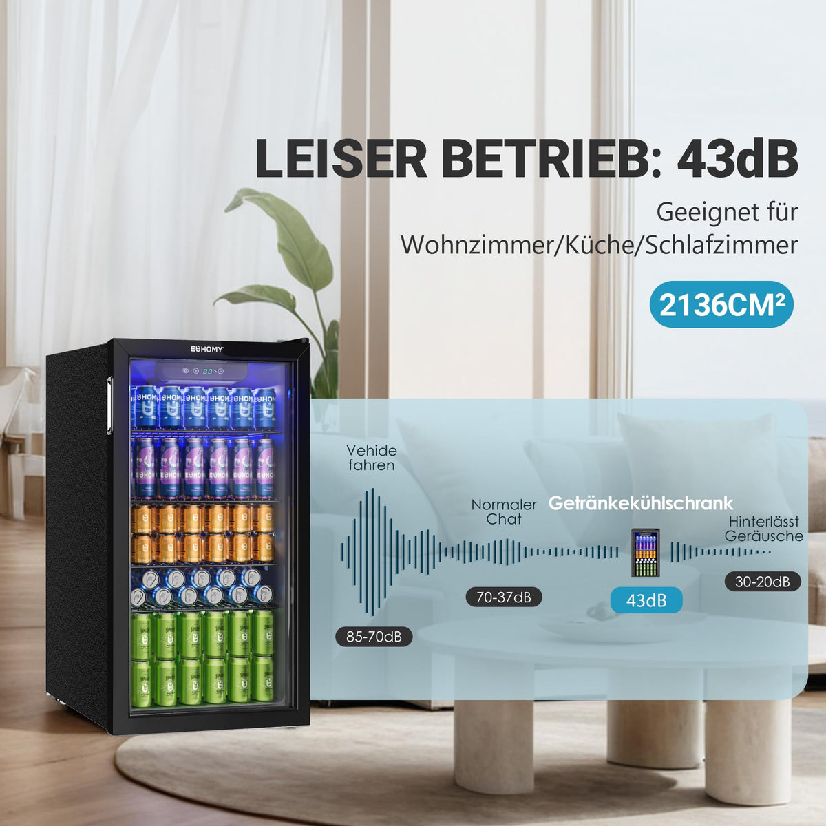 90L Mini Getränkekühlschrank für 126 Dosen mit Glastür verstellbare Regale Zuhause Bar Büro Schwarz Edelstahl