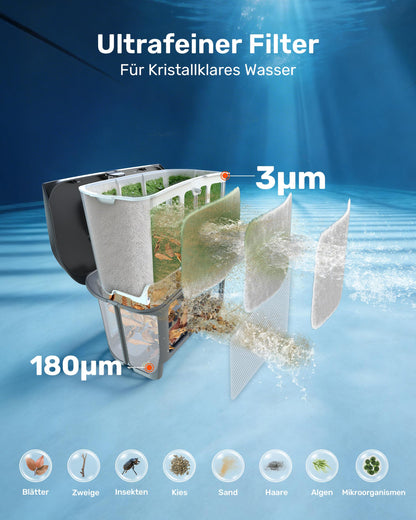 2026 Neu Akku Poolroboter 4in1 Wand Boden Wasserlinie Flachzone 200 Min 6,9 kg 3μm Filter bis 200m² Orange