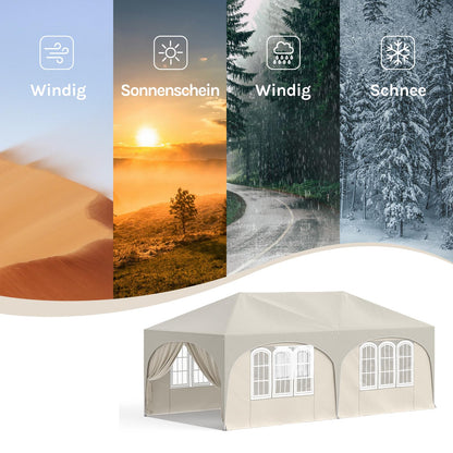 Faltpavillon 3x6m Pop up 6 Seitenwänden Partyzelt Beige UPF 50+ wasserdicht höhenverstellbar windstabil