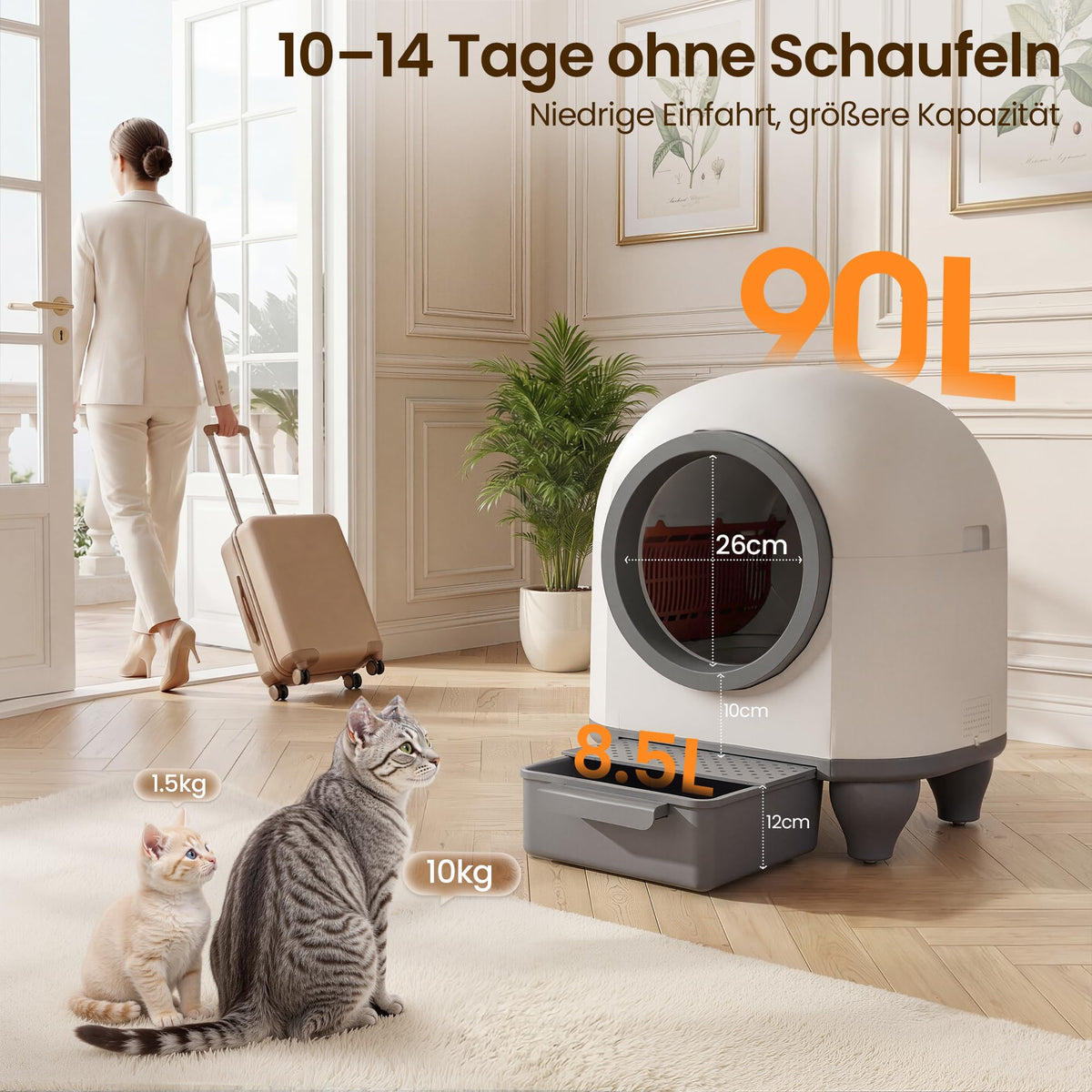 Automatisches Katzenklo 90L für Mehrkatzenfamilien selbstreinigend App Steuerung Mehrfachsicherheit Deo System