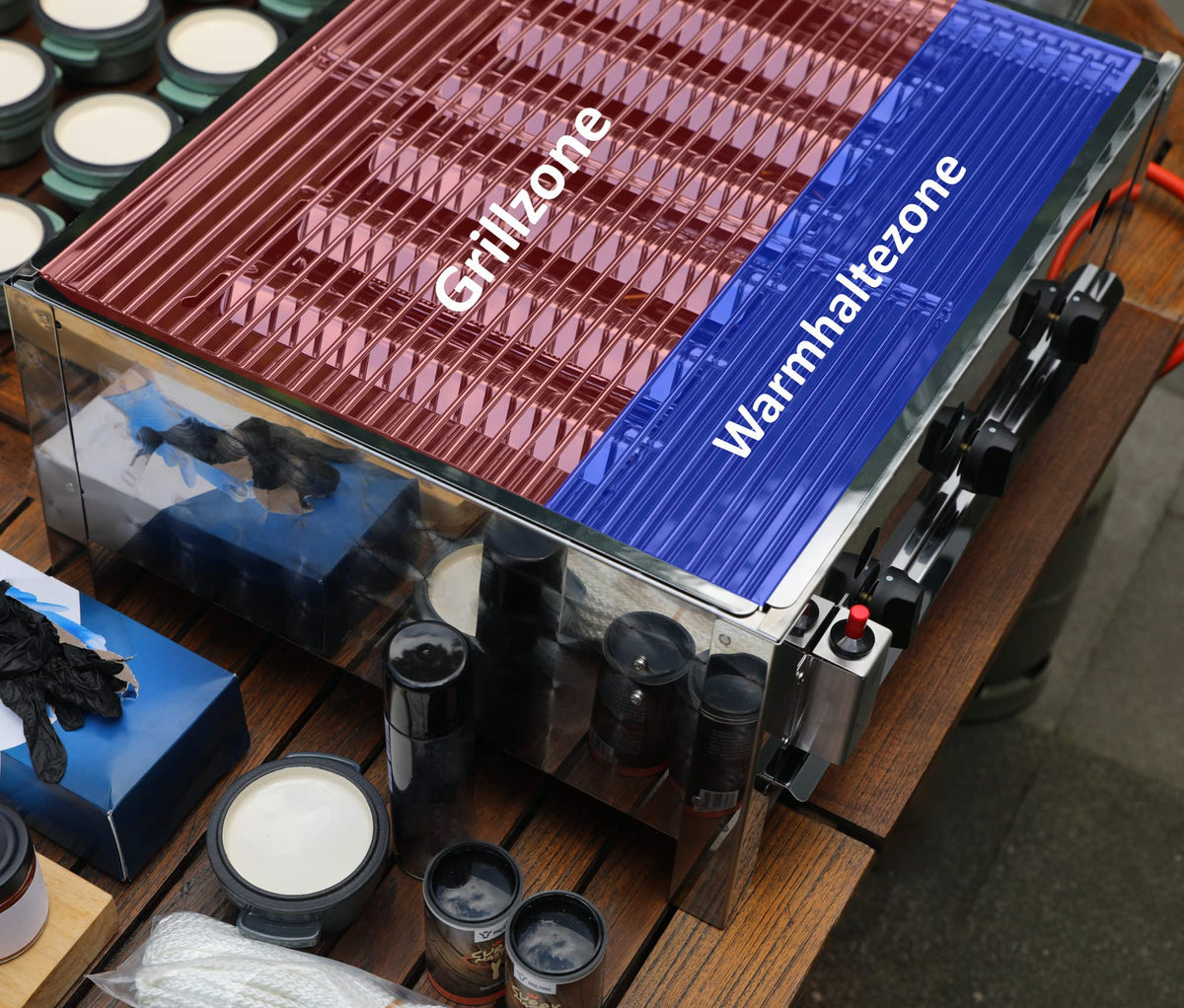 Edelstahl Gastrobräter 3 flammig 64 x 52 x 27 cm Gasgrill Wurstbrater Tischgrill Gastrogrill