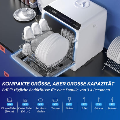 Mini Tischgeschirrspüler, 5+1 Programme, 5L Wassertank, Touch Control LED Display, Energieklasse D