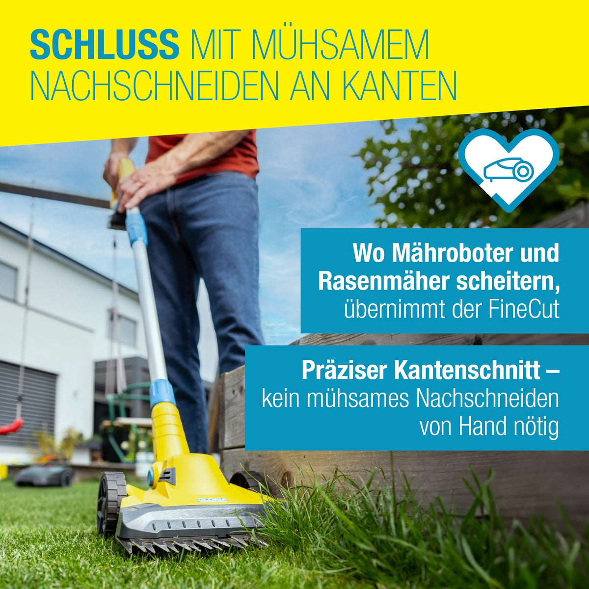 FineCut 18V Set, Rasentrimmer mit Akku, Rasenkantenschneider und Grasschere 25 cm, ideale Mähroboterergänzung