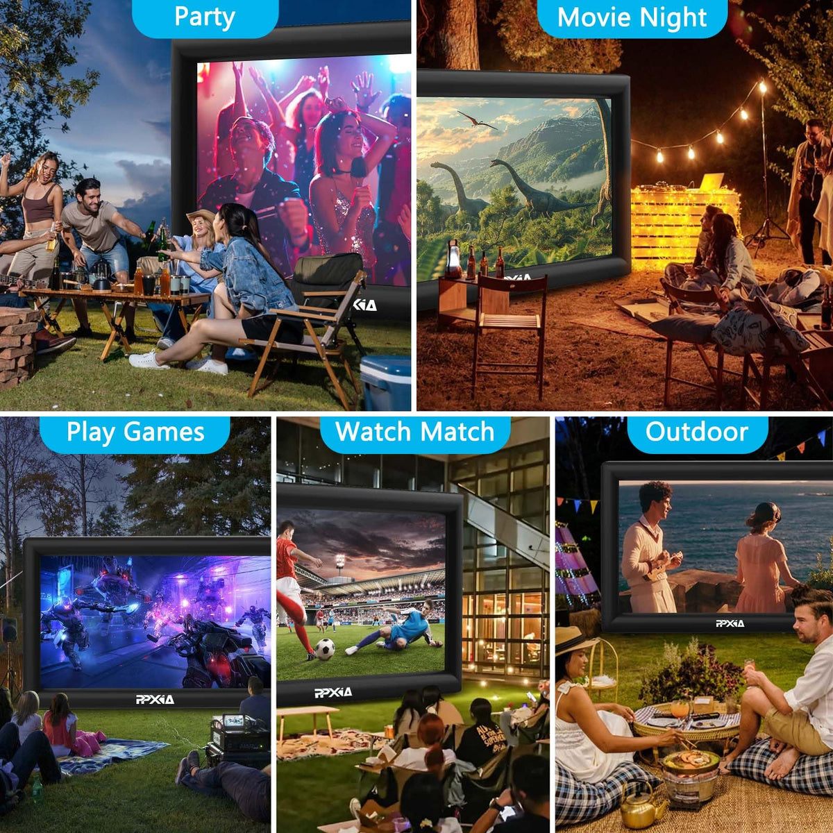 Aufblasbare Beamer Leinwand, Stand und Gebläse, Front und Rückprojektion, Indoor Outdoor tragbar, 16:9, 20 Fuß