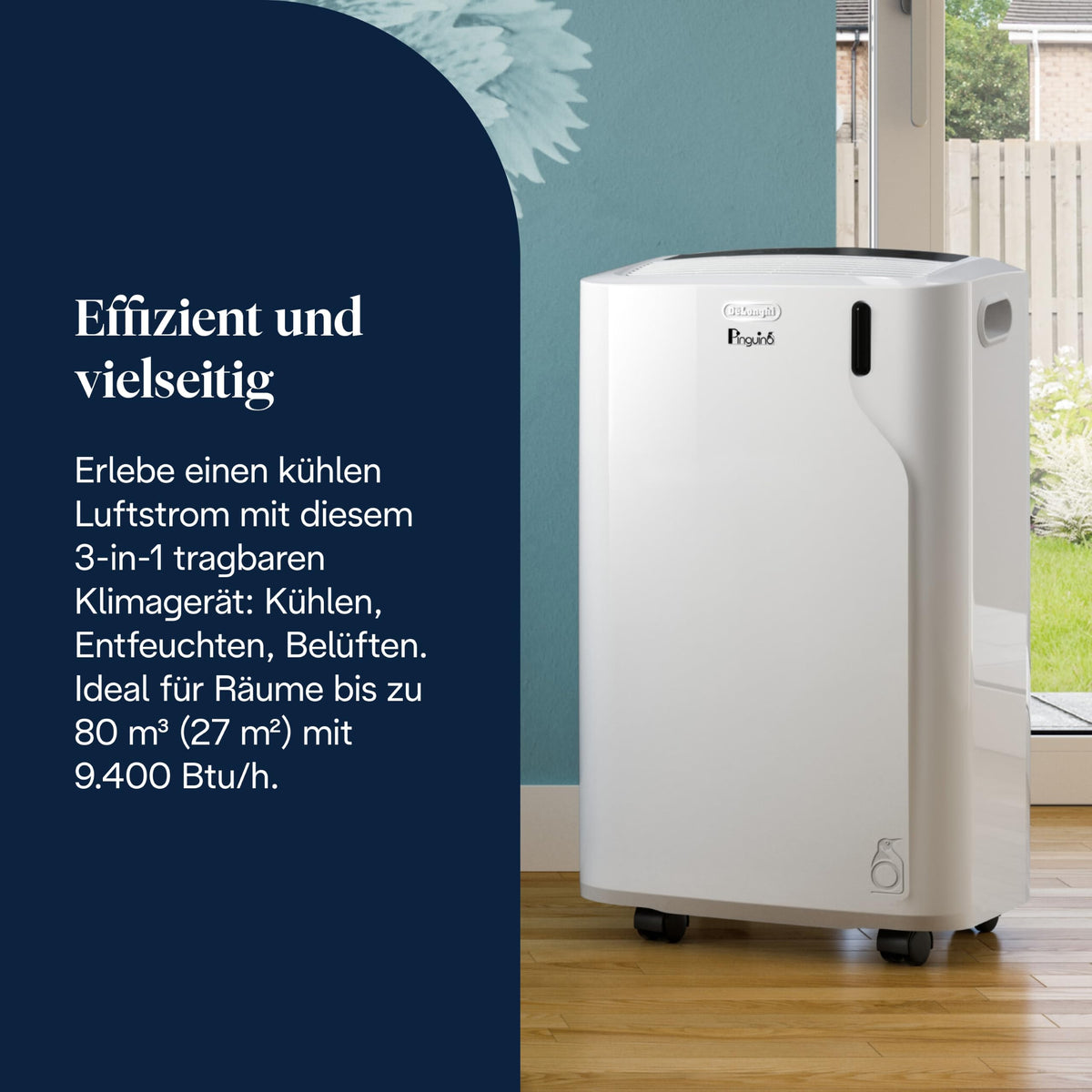 Pinguino 3in1 Mobilklimagerät bis 27 m², 9400 BTU, leise, Fernbedienung, 24h, Energieklasse A, PACEM82