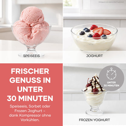 Kompakte Eismaschine und Joghurtbereiter mit Kompressor 2 in 1 platzsparend im Slim Design EZ 7407