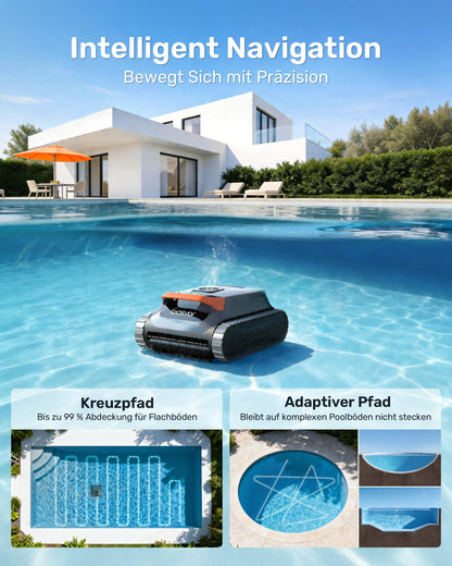2026 Neu Akku Poolroboter 4in1 Wand Boden Wasserlinie Flachzone 200 Min 6,9 kg 3μm Filter bis 200m² Orange