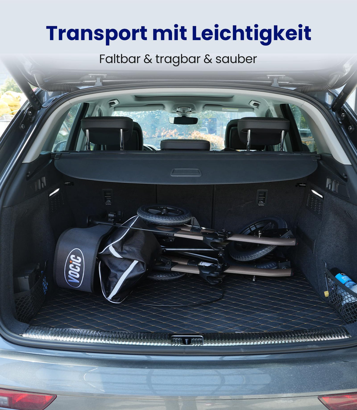 Rollator faltbar leicht mit Sitz Gummi Nonluftreifen höhenverstellbar Aluminium Grau Outdoor
