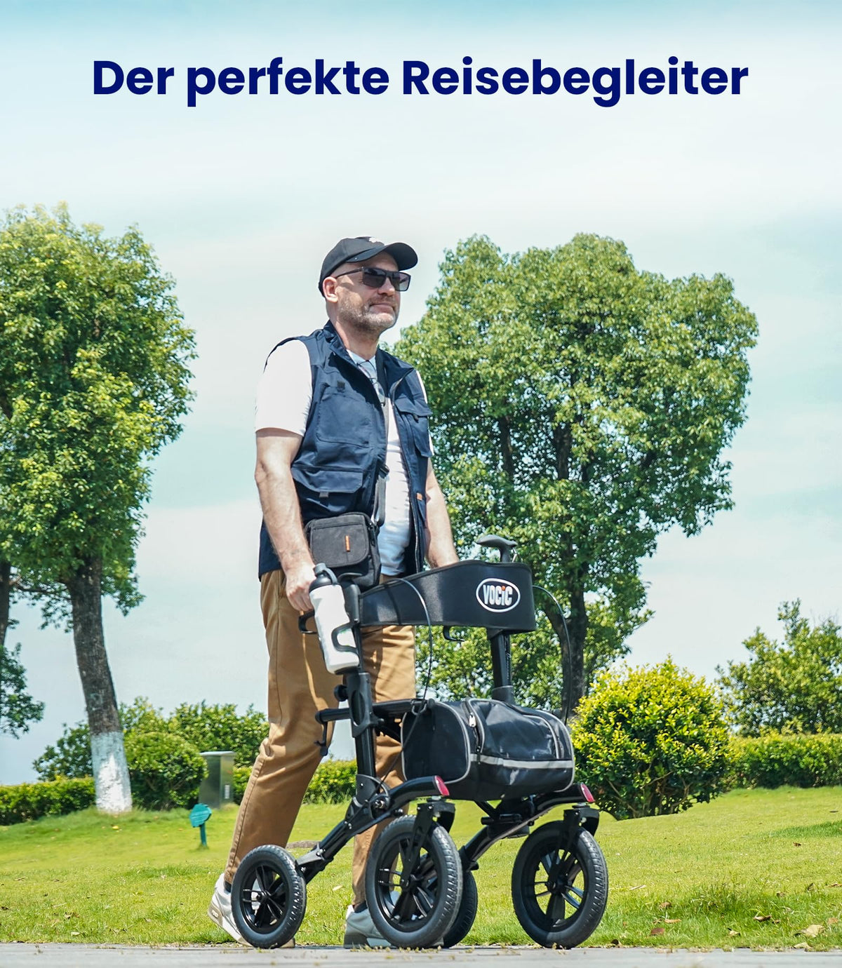 Rollator faltbar leicht mit Sitz Gummi Nonluftreifen höhenverstellbar Aluminium Grau Outdoor