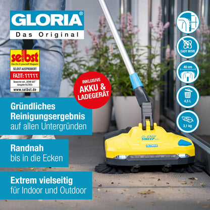EasySweep 18V Set Akku Kehrmaschine 40cm 4,5L Behälter für Gehweg Terrasse Einfahrt Garage Indoor Outdoor