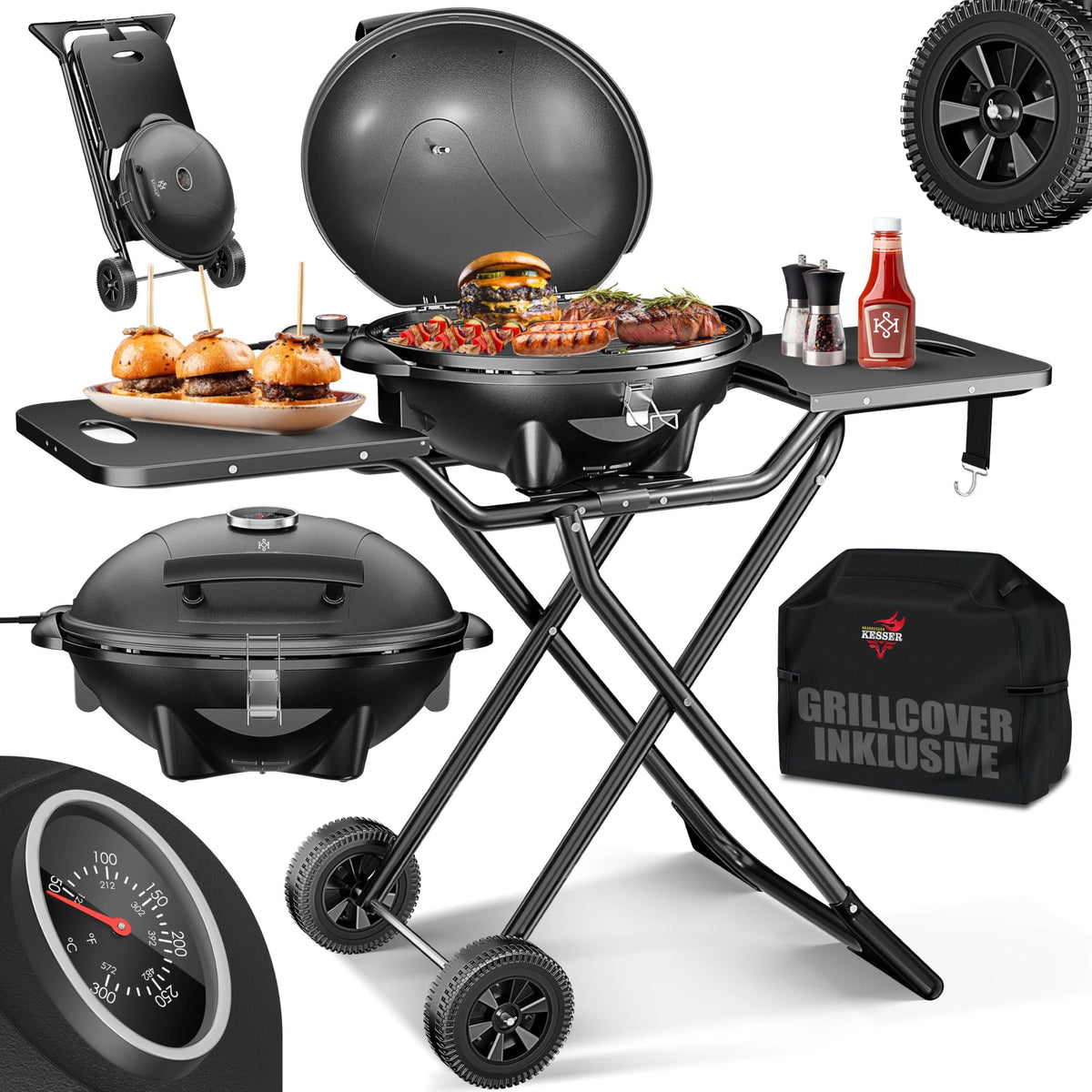 Elektrogrill 2in1 Tischgrill und Standgrill, 2400 W, Thermostat, Antihaftbeschichtung, für innen und außen