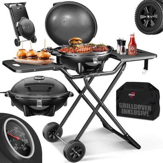 Elektrogrill 2in1 Tischgrill und Standgrill, 2400 W, Thermostat, Antihaftbeschichtung, für innen und außen